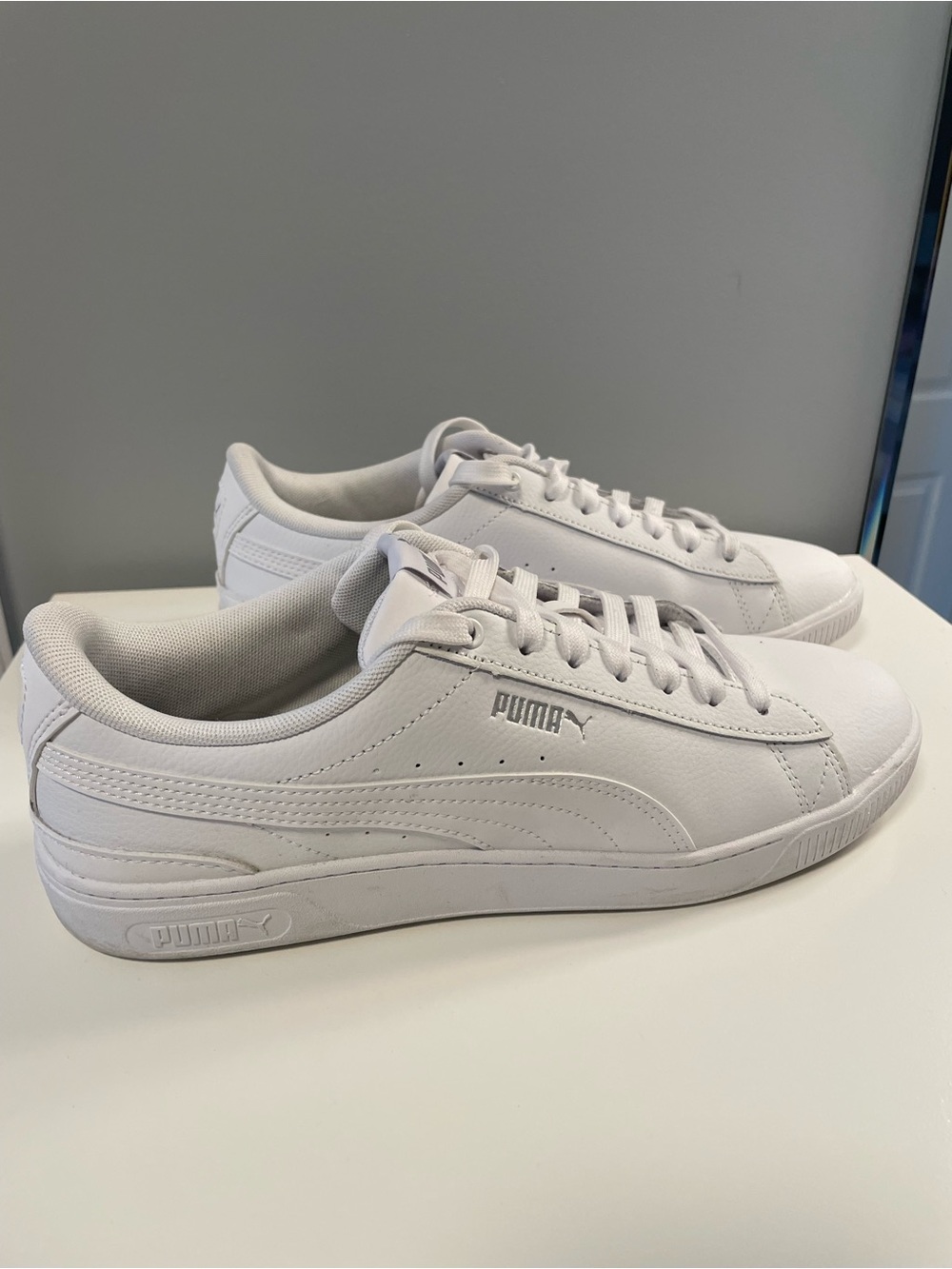 Puma White Low-Profile Leather Sneakers